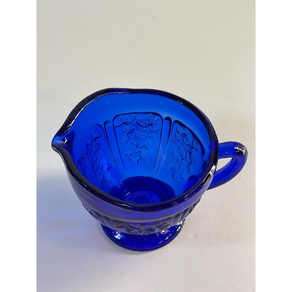 Vintage Depression Glass - Sharon Cabbage Rose Creamer in Cobalt Blue. - Picture 4 of 6